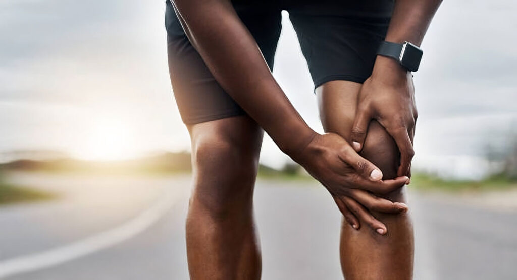 Runner applying Fisiocrem to manage knee pain after running